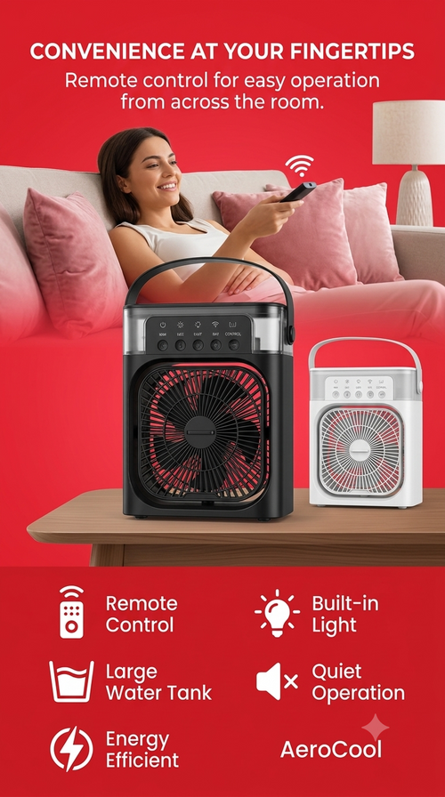 Mini 3-in-1 Air Cooler – USB Air Cooler with Water Tank, Misting Function & LED Light