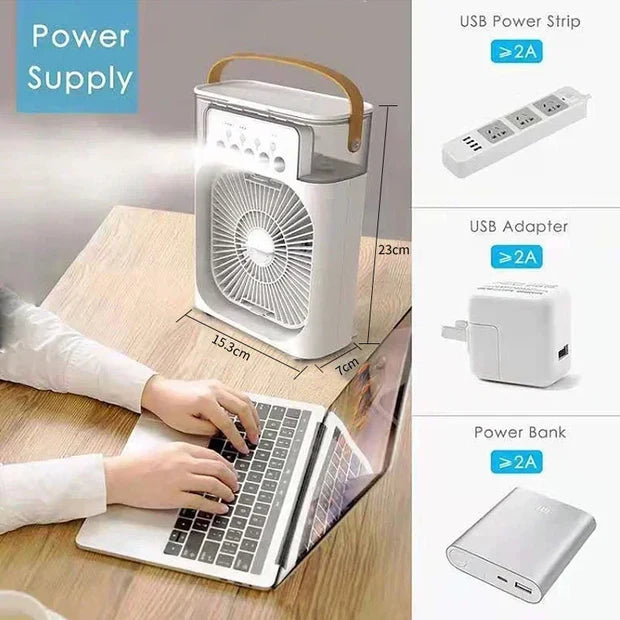 Mini 3-in-1 Air Cooler – USB Air Cooler with Water Tank, Misting Function & LED Light