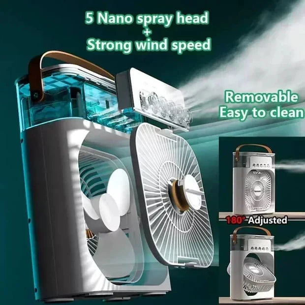 Mini 3-in-1 Air Cooler – USB Air Cooler with Water Tank, Misting Function & LED Light