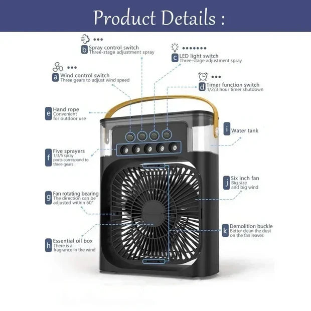 Mini 3-in-1 Air Cooler – USB Air Cooler with Water Tank, Misting Function & LED Light
